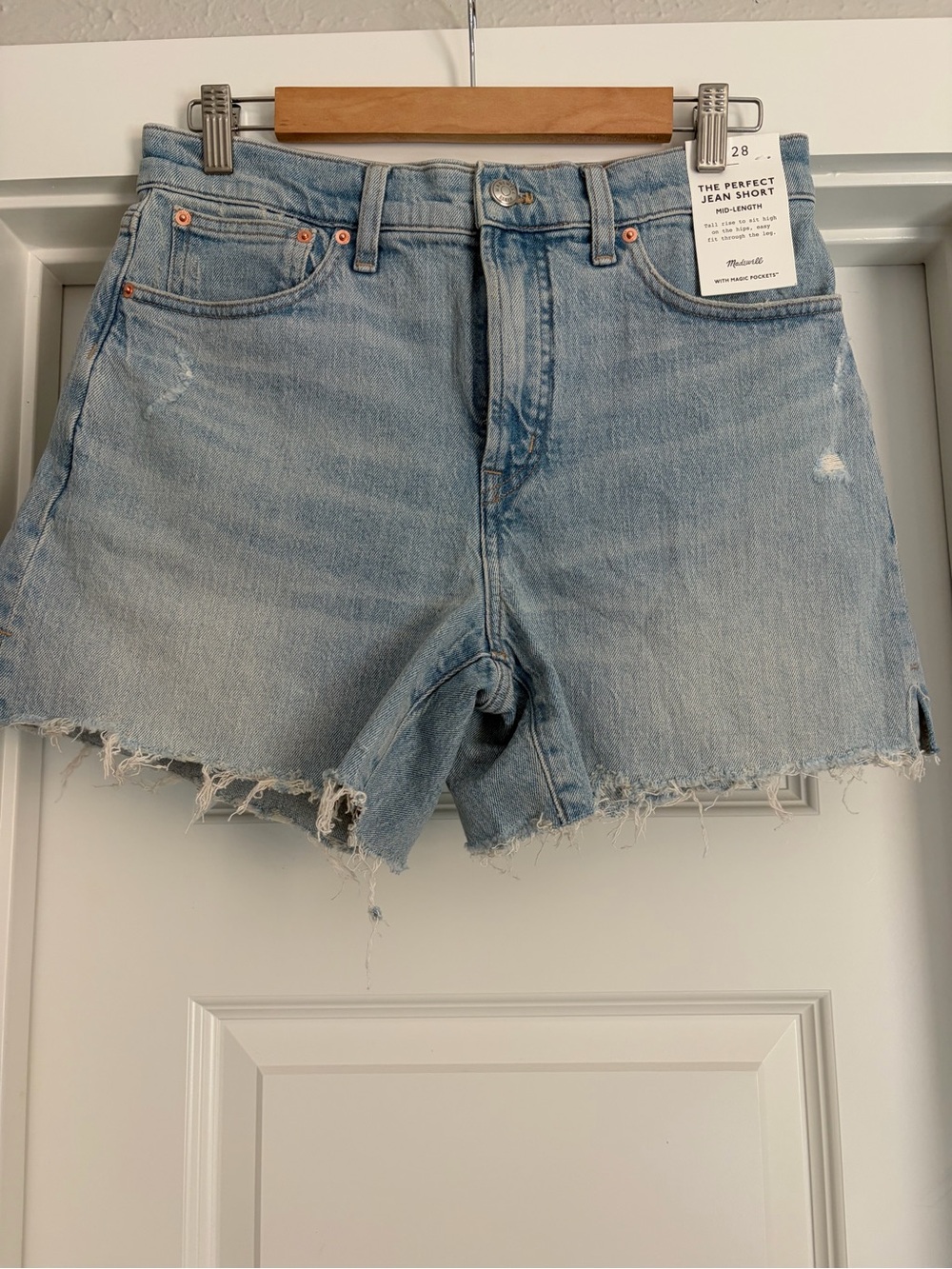 Madewell Washed Light Blue Distressed Denim Shorts